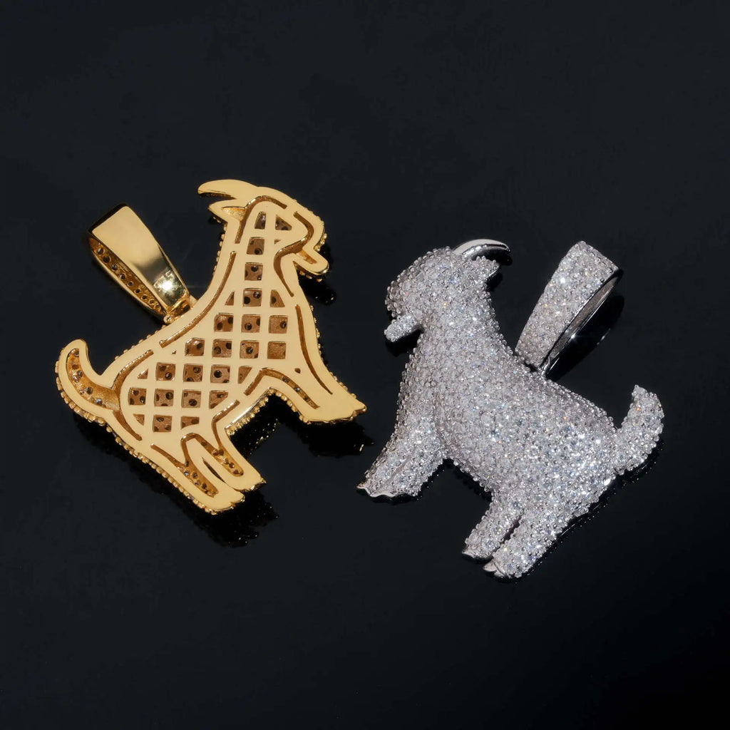 GOAT Iced-Out Moissanite Pendant - 925 Silver Gold Plated