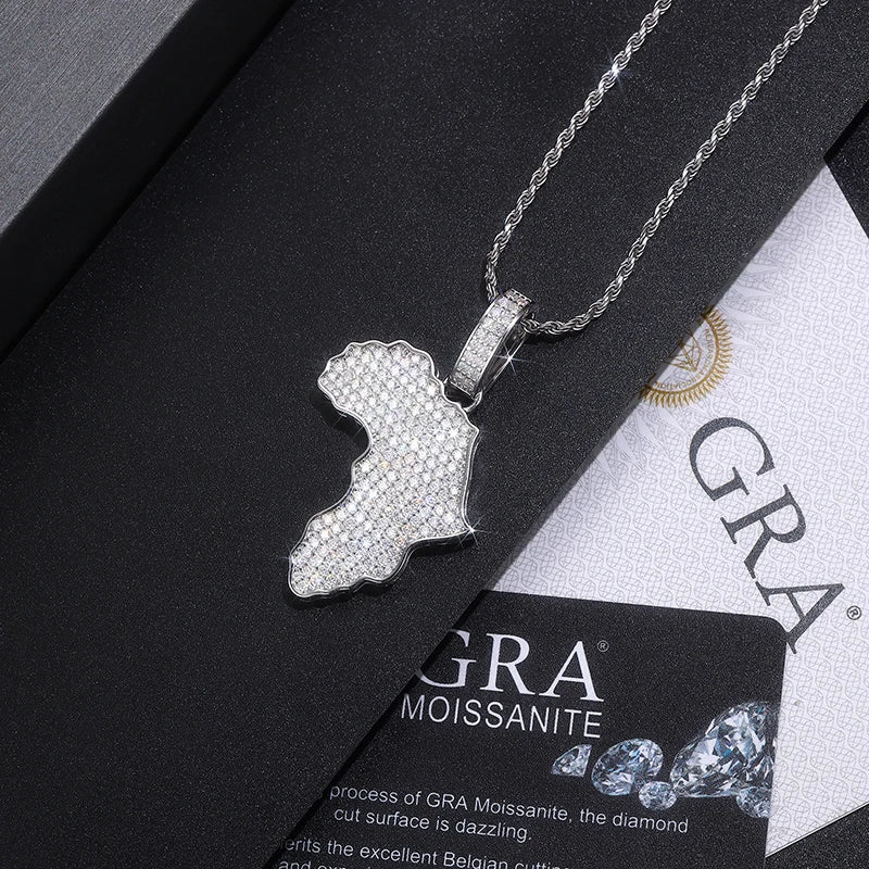 Africa Pendant Moissanite Necklace - 18K Gold Plated 925 Sterling Silver