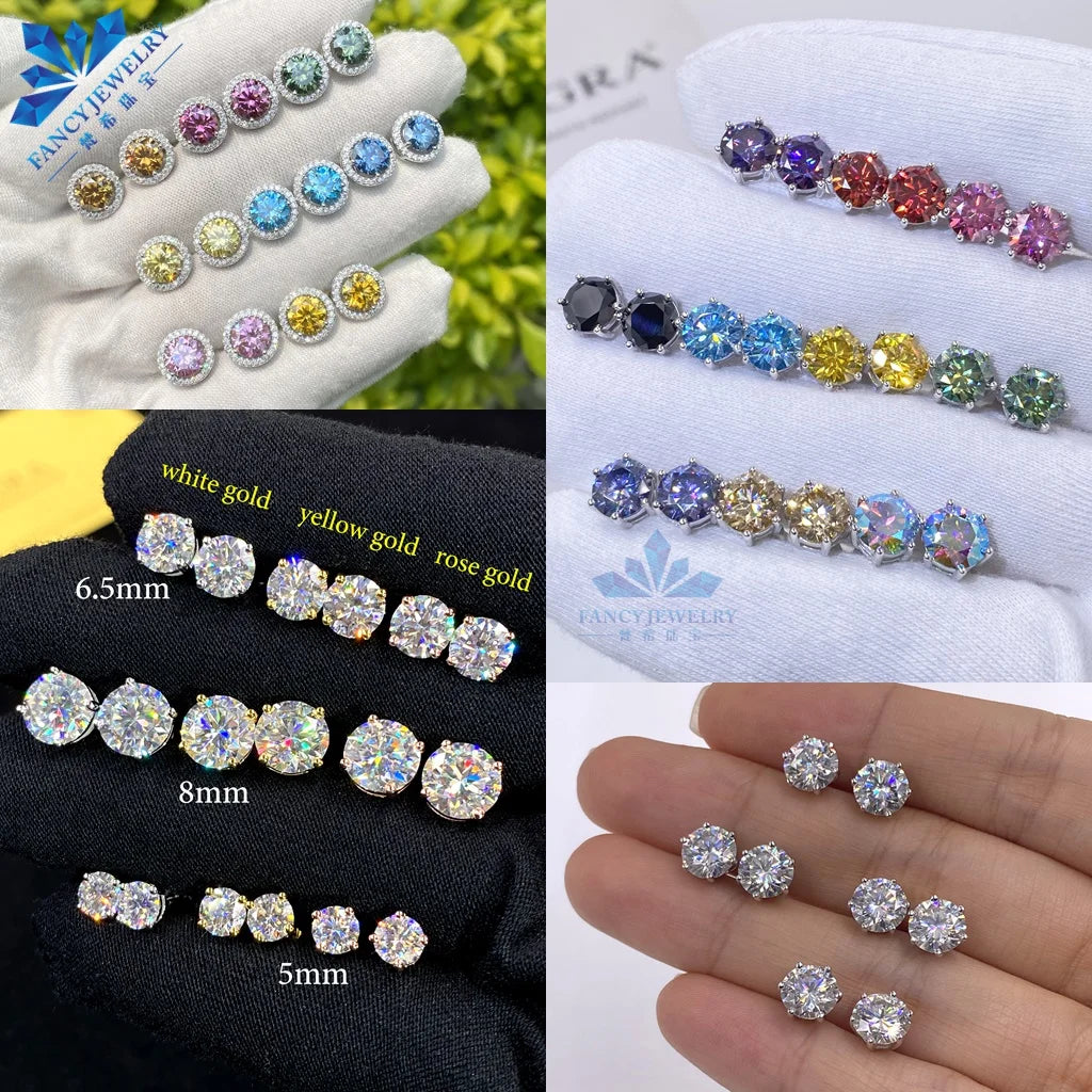 VVS Moissanite Stud Earrings - Round Cut in Precious Metal