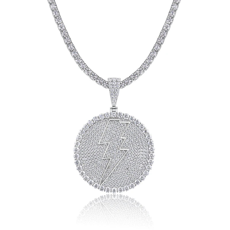 Round Lightning Bolt Moissanite Pendant - 18K Gold Plated S925 Silver