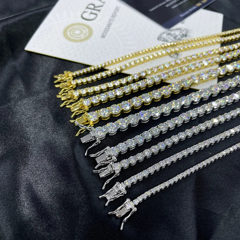 GRA Moissanite Tennis Chain Bracelet Ice Out 925 Silver Bracelet