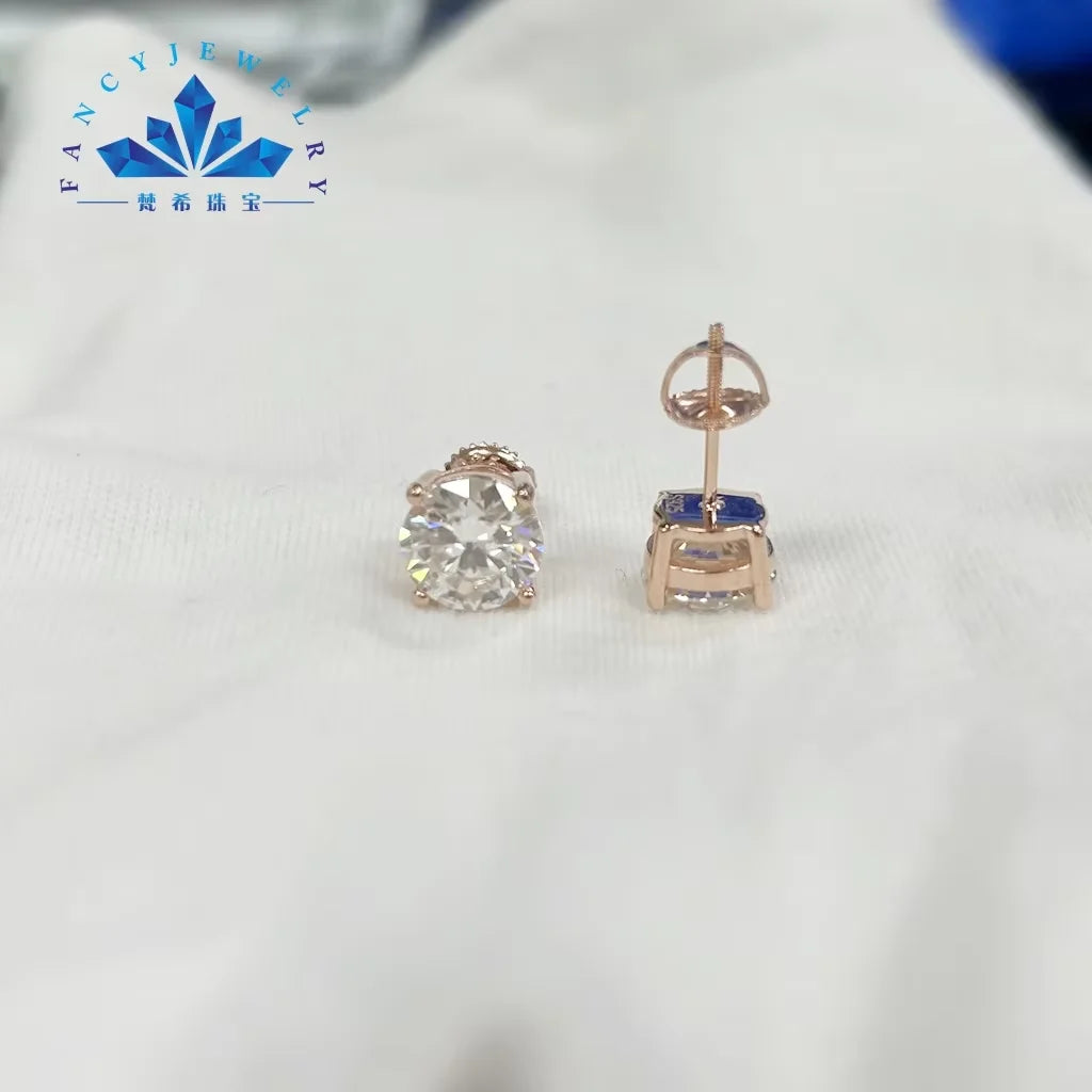 VVS Moissanite Stud Earrings - Round Cut in Precious Metal
