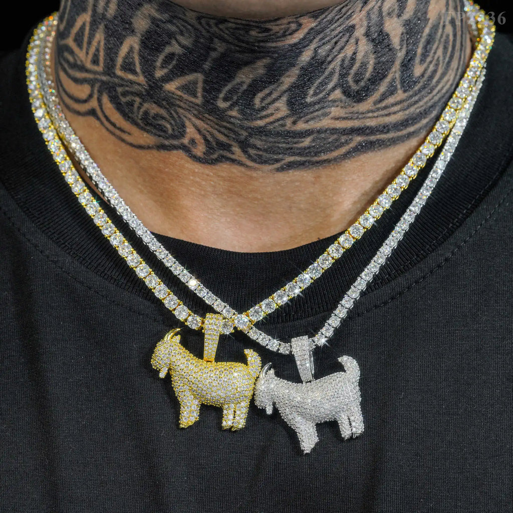 GOAT Iced-Out Moissanite Pendant - 925 Silver Gold Plated