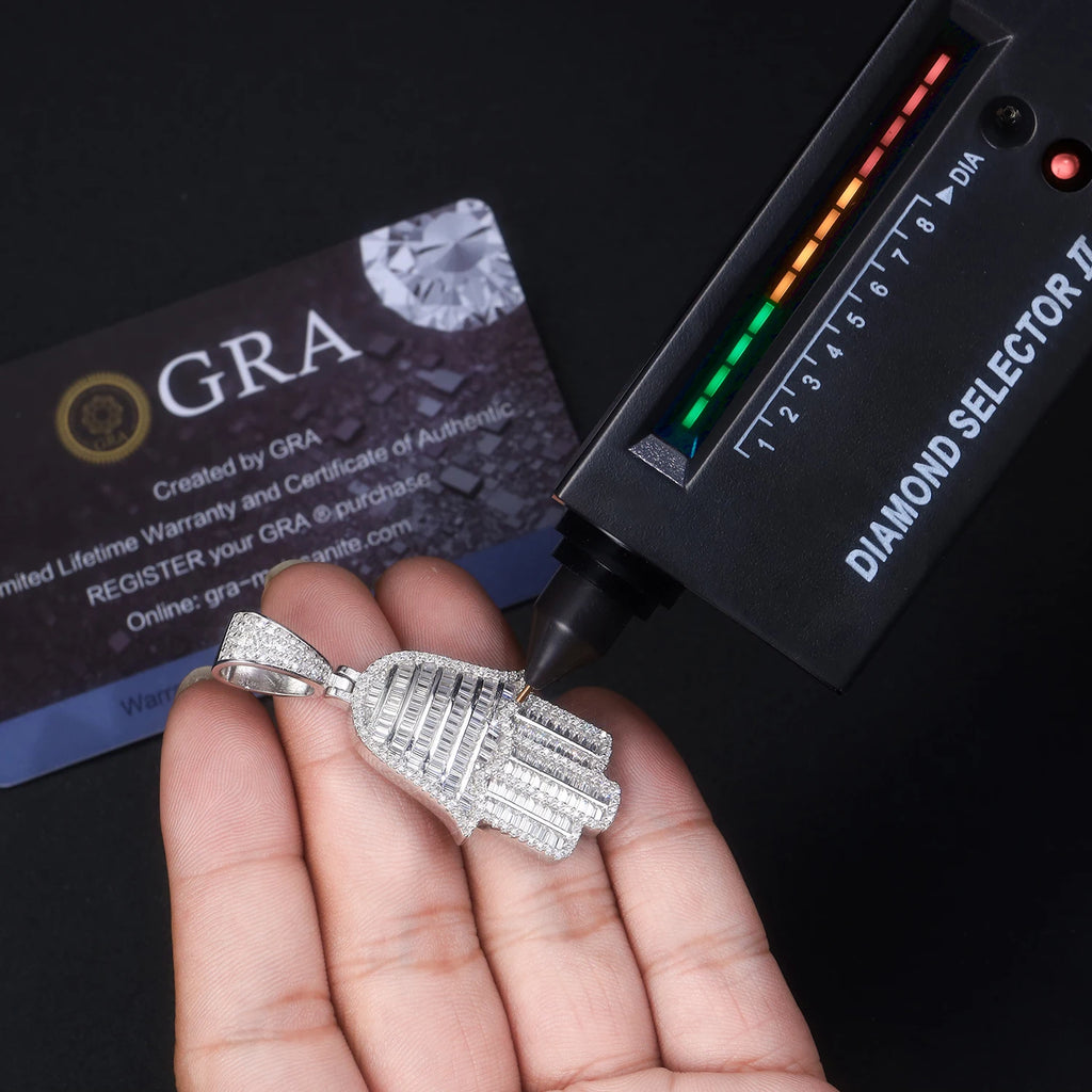 Iced Hamsa Hand Moissanite Pendant - GRA Certified