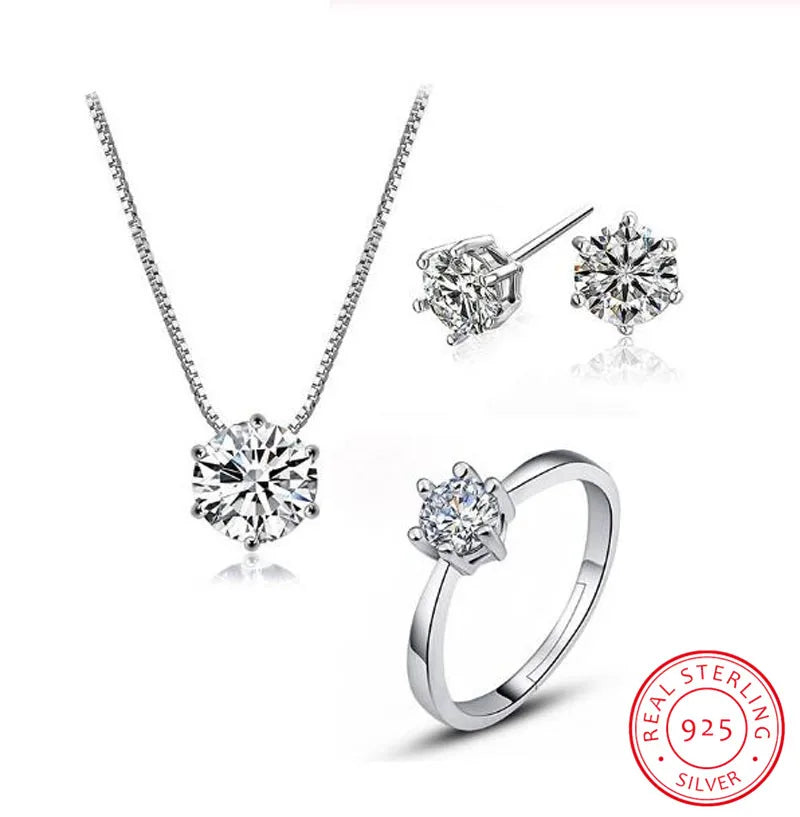 1ct Moissanite Jewelry Set - 925 Sterling Silver Necklace & Earrings DVS