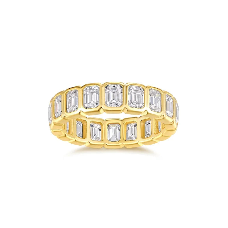 Emerald Cut Moissanite Ring - 18K Gold Plated 925 Sterling Silver