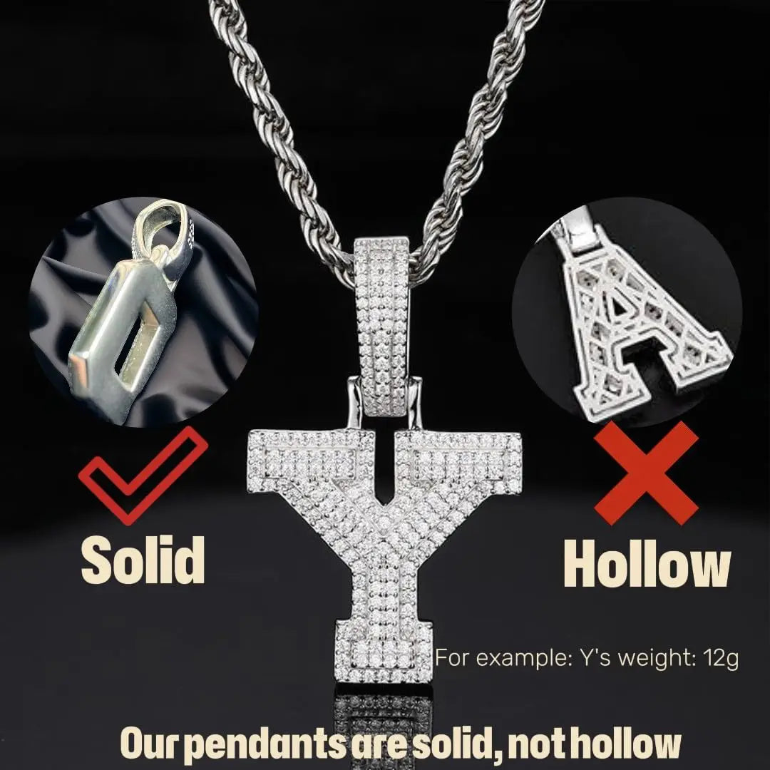 Moissanite Pendant Necklace - A-Z Letter Iced Out