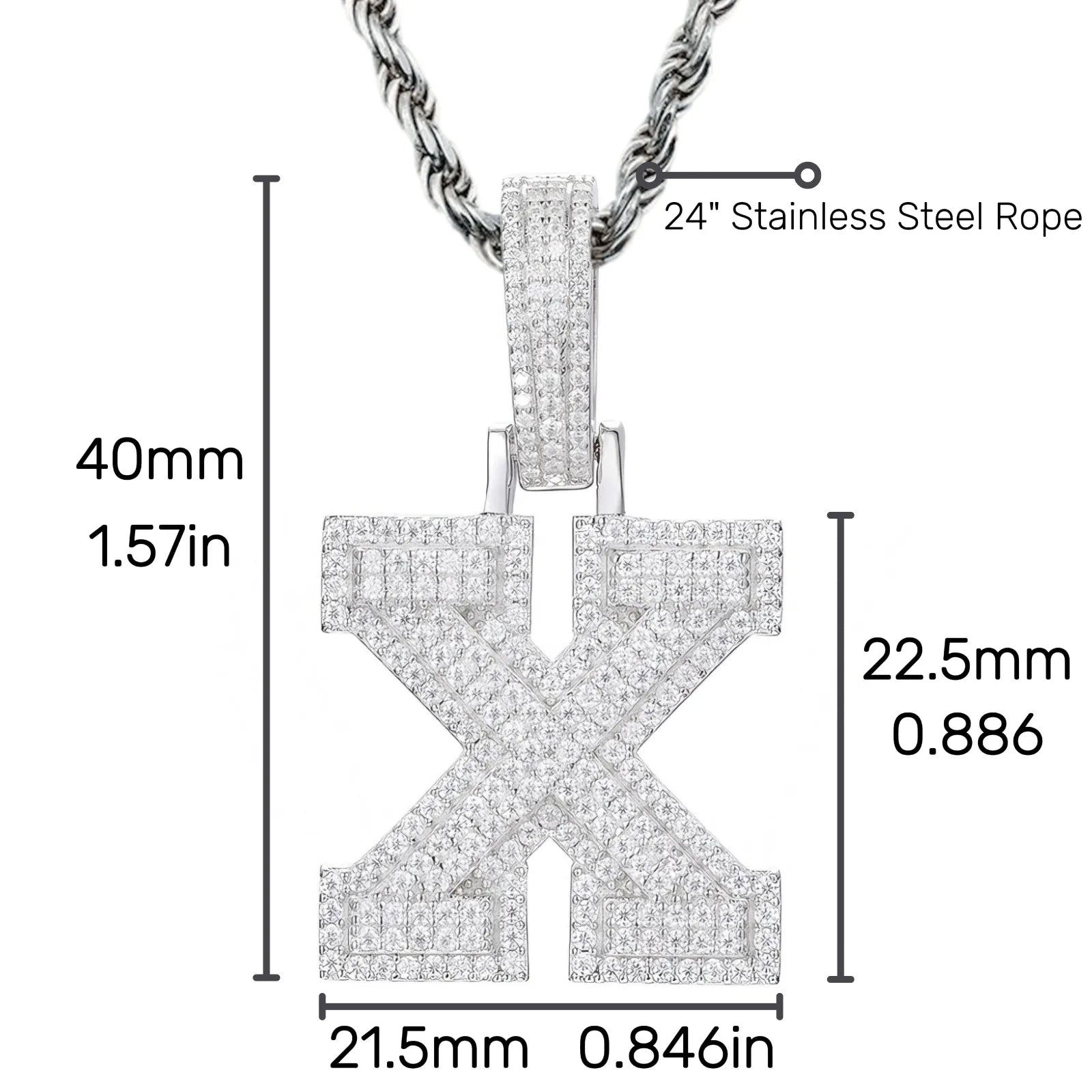 Moissanite Pendant Necklace - A-Z Letter Iced Out