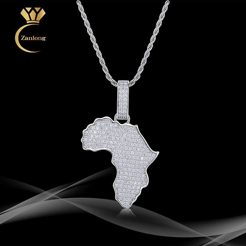 Africa Pendant Moissanite Necklace - 18K Gold Plated 925 Sterling Silver