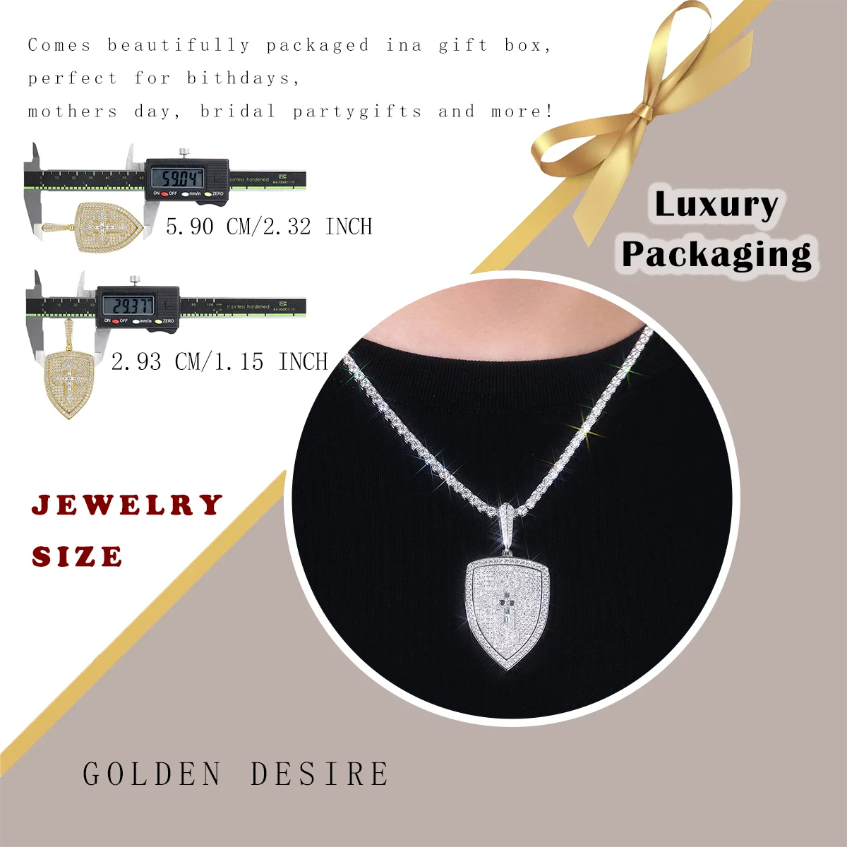 Celestial Cross Shield Moissanite Pendant - 18K White Gold