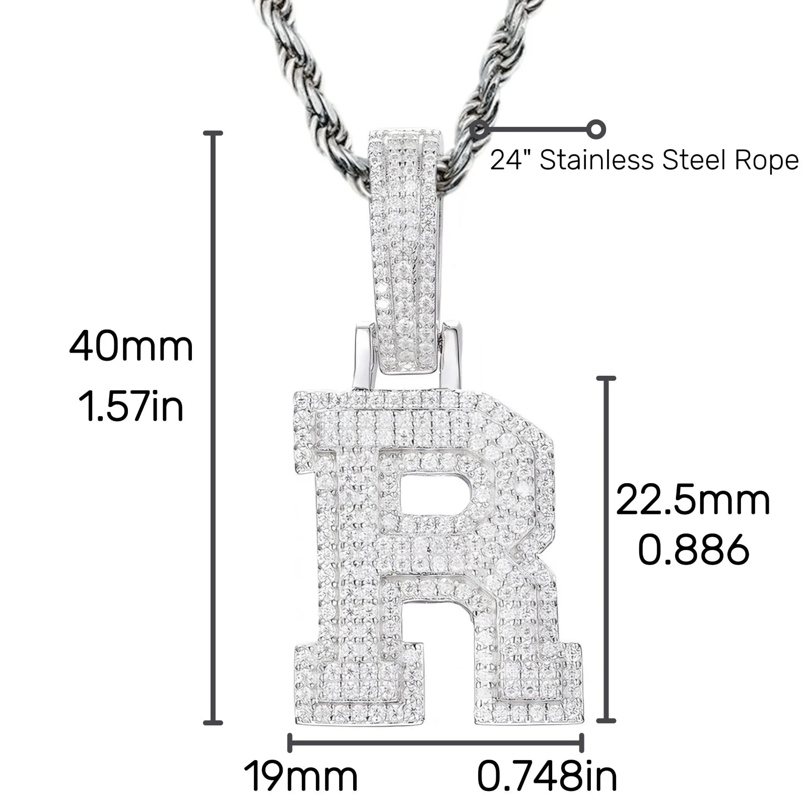 Moissanite Pendant Necklace - A-Z Letter Iced Out