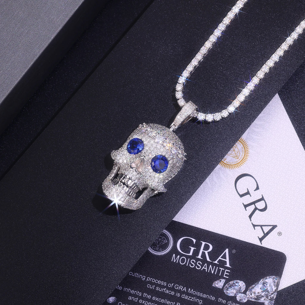 Moissanite Skull Pendant Necklace - 925 Sterling Silver