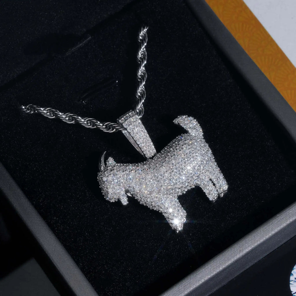 GOAT Iced-Out Moissanite Pendant - 925 Silver Gold Plated
