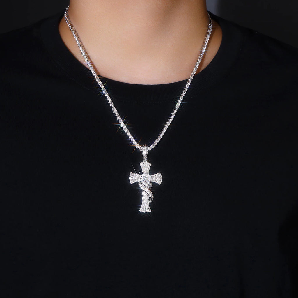 Celestial Cross Pendant Necklace - 925 Sterling Silver with Moissanite Stones