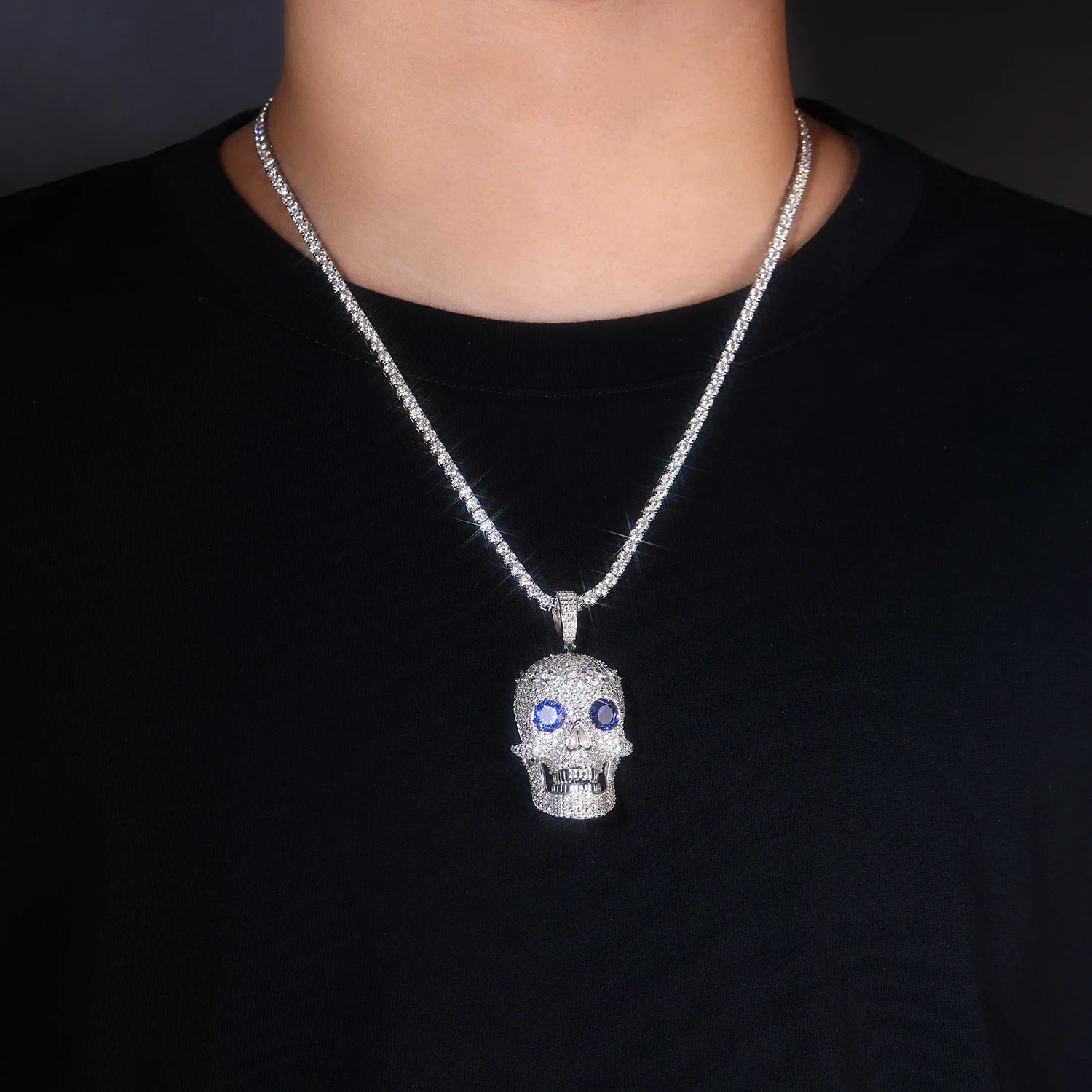 Moissanite Skull Pendant Necklace - 925 Sterling Silver
