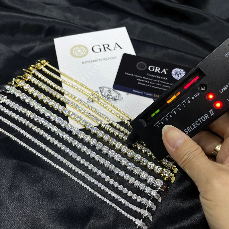 GRA Moissanite Tennis Chain Bracelet Ice Out 925 Silver Bracelet