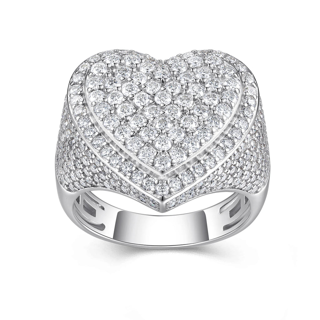 Heart-Shaped Men's  Full Ice Out heart Moissanite Diamond Cuban Style Ring