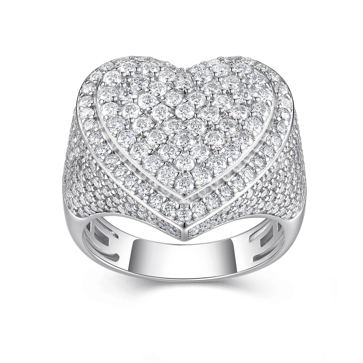 Heart-Shaped Men's  Full Ice Out heart Moissanite Diamond Cuban Style Ring