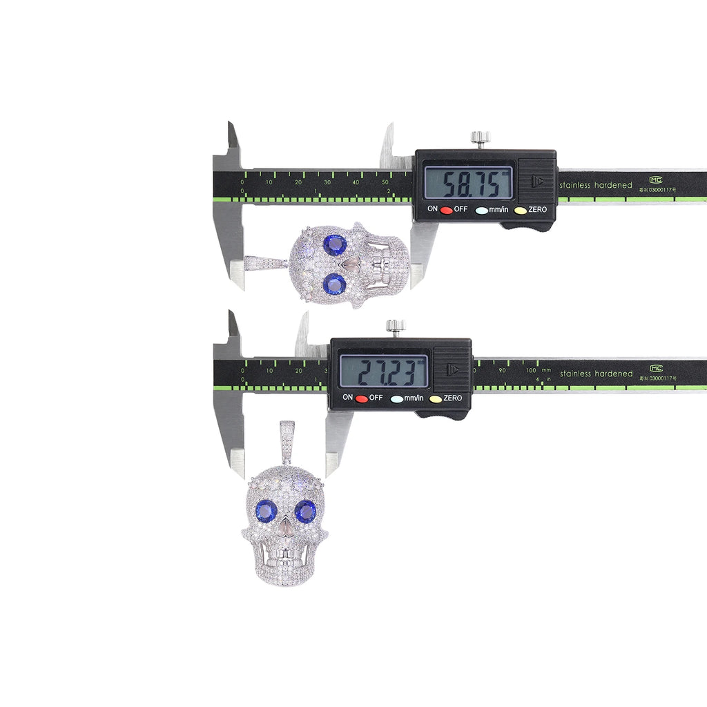 Moissanite Skull Pendant Necklace - 925 Sterling Silver