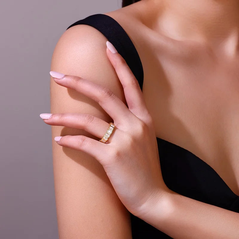 Emerald Cut Moissanite Ring - 18K Gold Plated 925 Sterling Silver