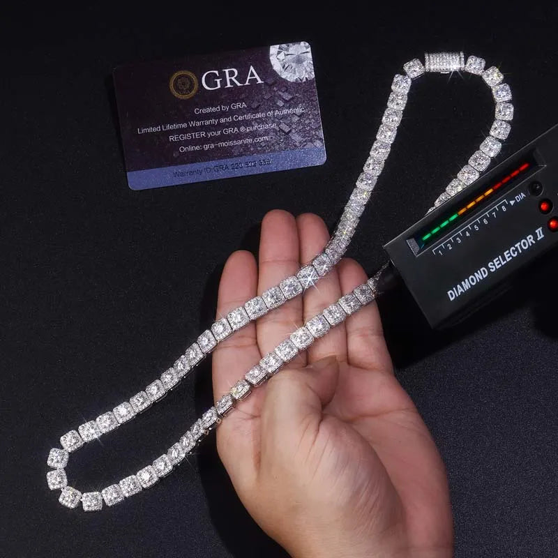 Cluster Moissanite Tennis Chain Necklace - 18K White Gold Plated 925 Silver