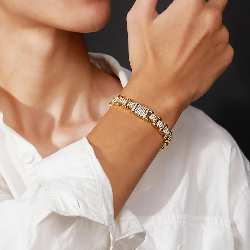 Iced Out Moissanite Cuban Link Bracelet - S925 Silver 18K Gold Plated