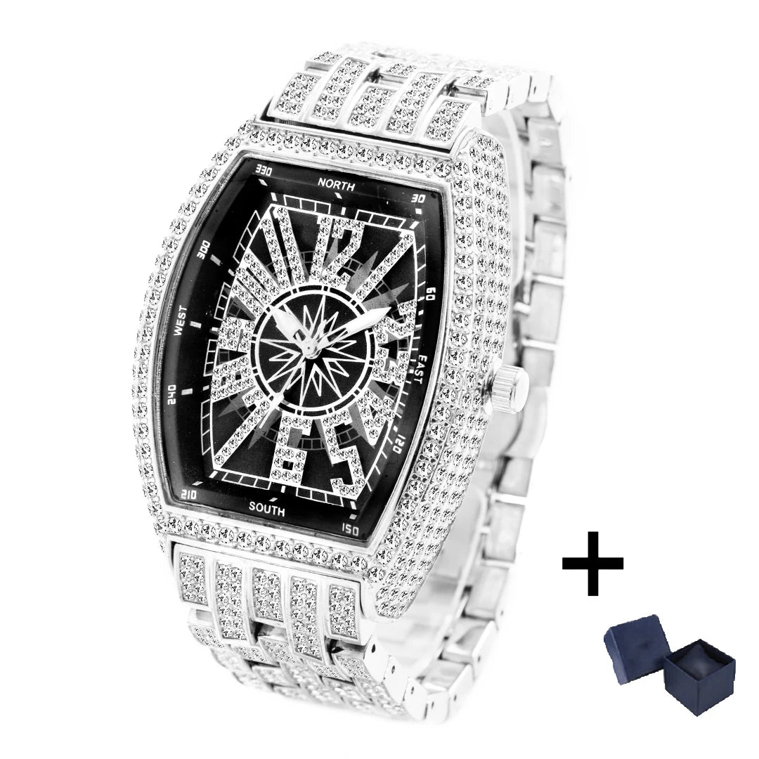 Iced Diamond Tonneau Watch - Luxury Waterproof Quartz