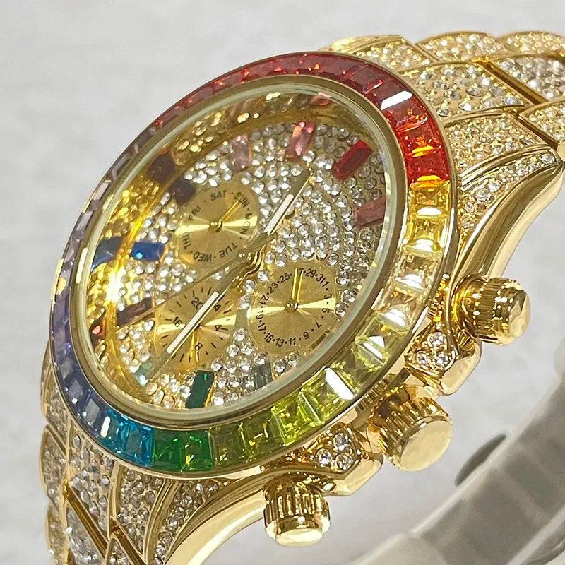 Iced Out Diamond Smart Watch - Gold Luxury Waterproof Timepiece