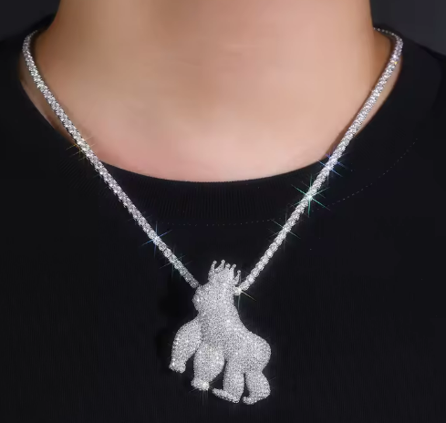 Gorilla King Iced Out Moissanite Pendant - GRA Certified 925 Sterling Silver