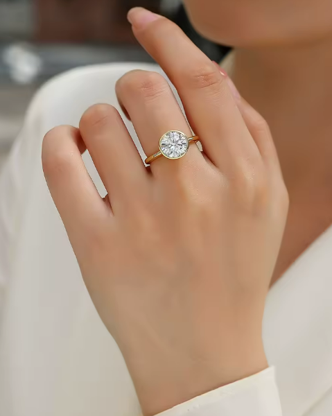 3CT D-Color Moissanite Wedding Ring – 18K Gold Plated Sterling Silver