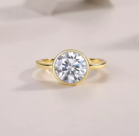 3CT D-Color Moissanite Wedding Ring – 18K Gold Plated Sterling Silver