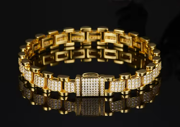 10mm Cuban Link Moissanite Watch Bracelet – 925 Sterling Silver 18K Gold Plated