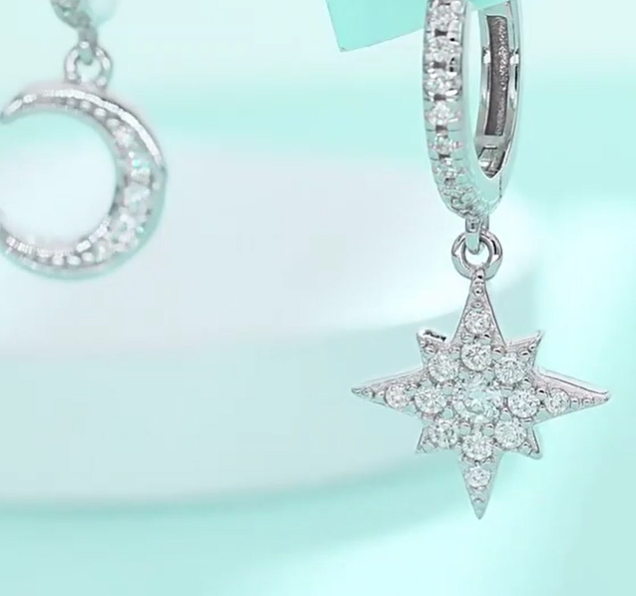 Celestial Star & Moon Dangle Earrings - 925 Sterling Silver