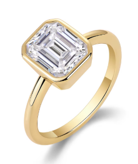 Celestial Emerald-Cut Bezel Moissanite Ring