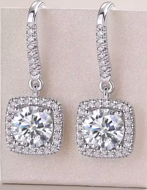 Celestial Square Drop Dangle Earrings with Moissanite