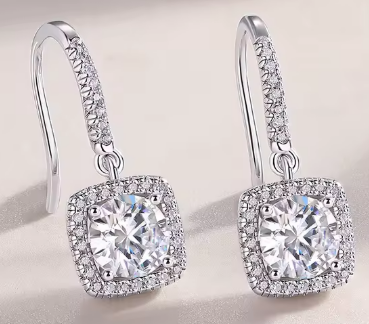 Celestial Square Drop Dangle Earrings with Moissanite