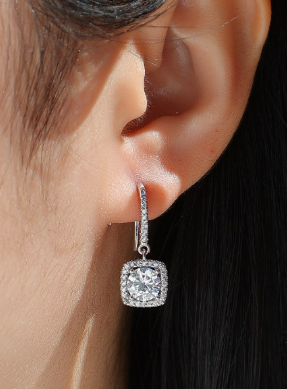 Celestial Square Drop Dangle Earrings with Moissanite