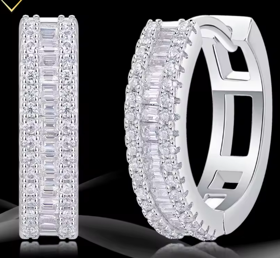 Celestial Baguette Hoop Earrings with Moissanite