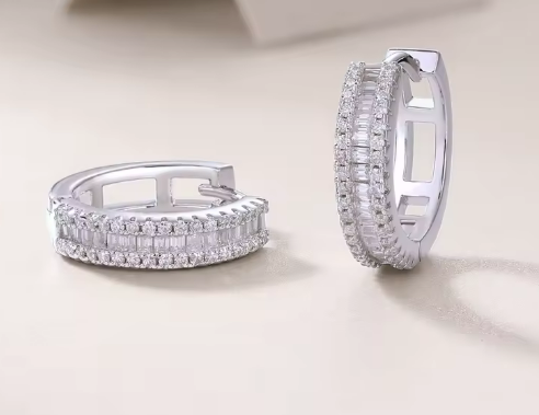 Celestial Baguette Hoop Earrings with Moissanite