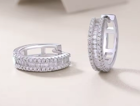Celestial Baguette Hoop Earrings with Moissanite