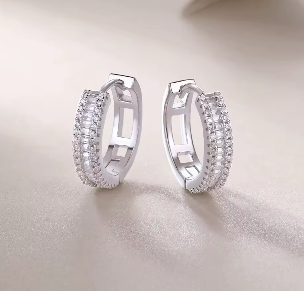 Celestial Baguette Hoop Earrings with Moissanite