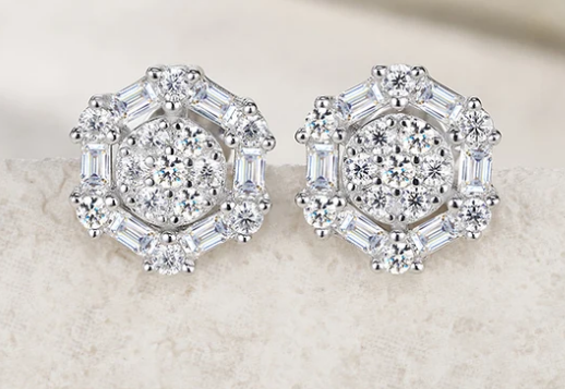 Octagon Moissanite Cluster Stud Earrings – Geometric Luxury