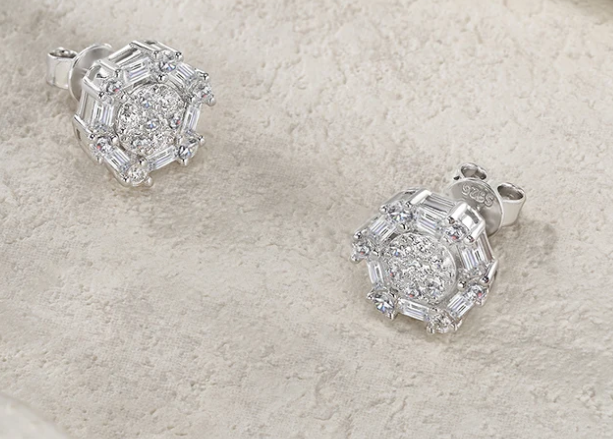 Octagon Moissanite Cluster Stud Earrings – Geometric Luxury