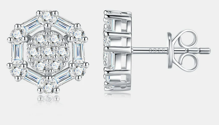 Octagon Moissanite Cluster Stud Earrings – Geometric Luxury