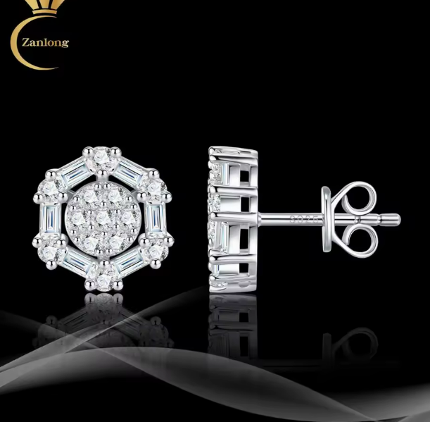 Octagon Moissanite Cluster Stud Earrings – Geometric Luxury