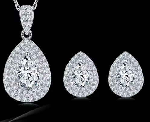 Oval Cut Halo Moissanite Set - Earrings & Pendant