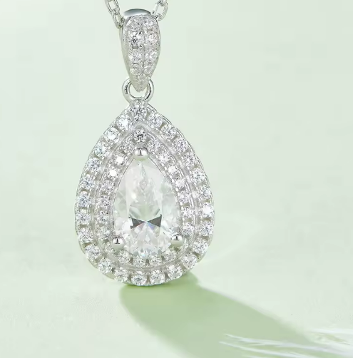 Oval Cut Halo Moissanite Set - Earrings & Pendant