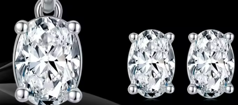 Oval Cut Moissanite Jewelry Set - 18K White Gold Plated 925 Sterling Silver