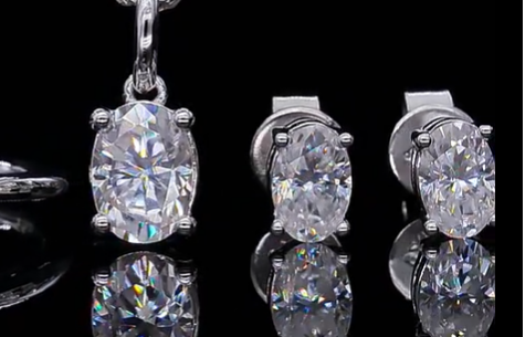 Oval Cut Moissanite Jewelry Set - 18K White Gold Plated 925 Sterling Silver
