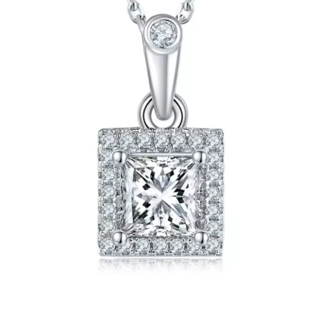 Princess Cut Halo Moissanite Set - Earrings & Pendant